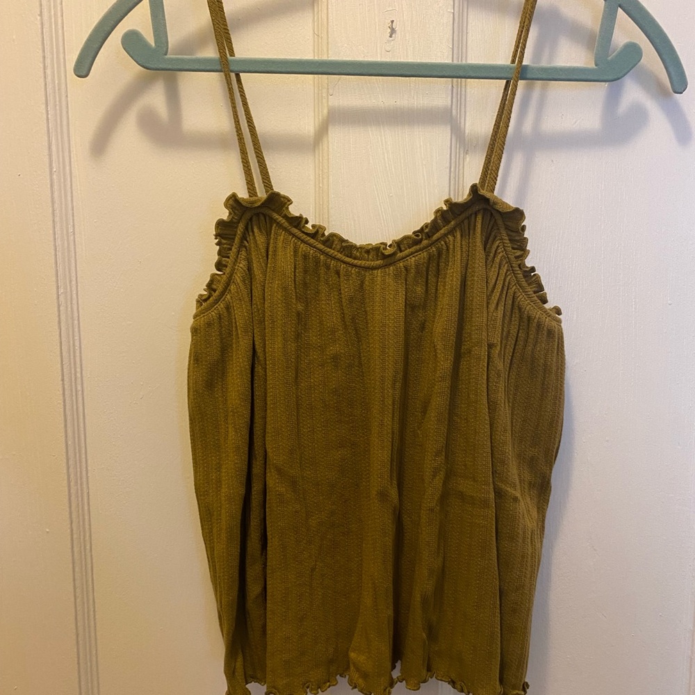 Women's Olive Green/Gold Ruffle Strap Top